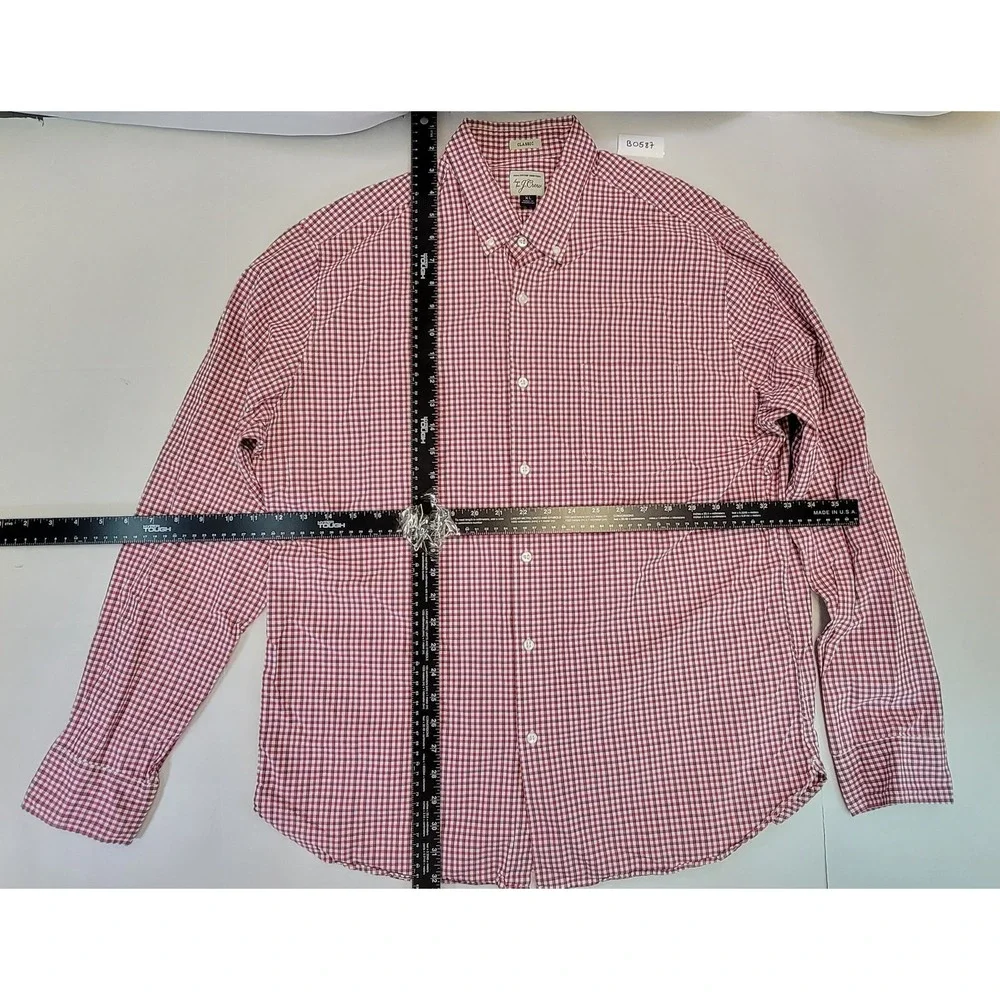 J Crew Classic Fit Red Gingham Button Down Shirt XL Long Sleeve Cotton Men‎